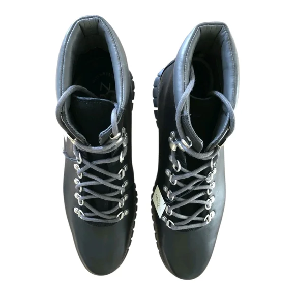 Cole Haan Zerogrand Water Resistant Leather Hiker Ankle Combat Boots Black 9 New